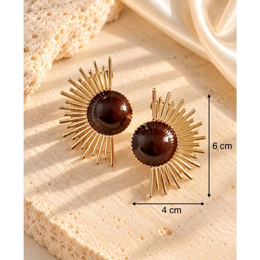 GOLD RENK, BORDO TAŞLI YARIM GÜNEŞ KÜPE ACR9708