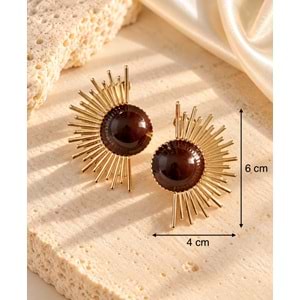 GOLD RENK, BORDO TAŞLI YARIM GÜNEŞ KÜPE ACR9708
