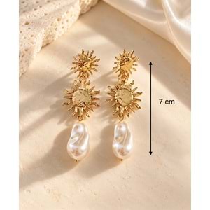 GOLD RENK, GÜNEŞ FİGÜRLÜ, İNCİ SALLANTILI KÜPE ACR9710