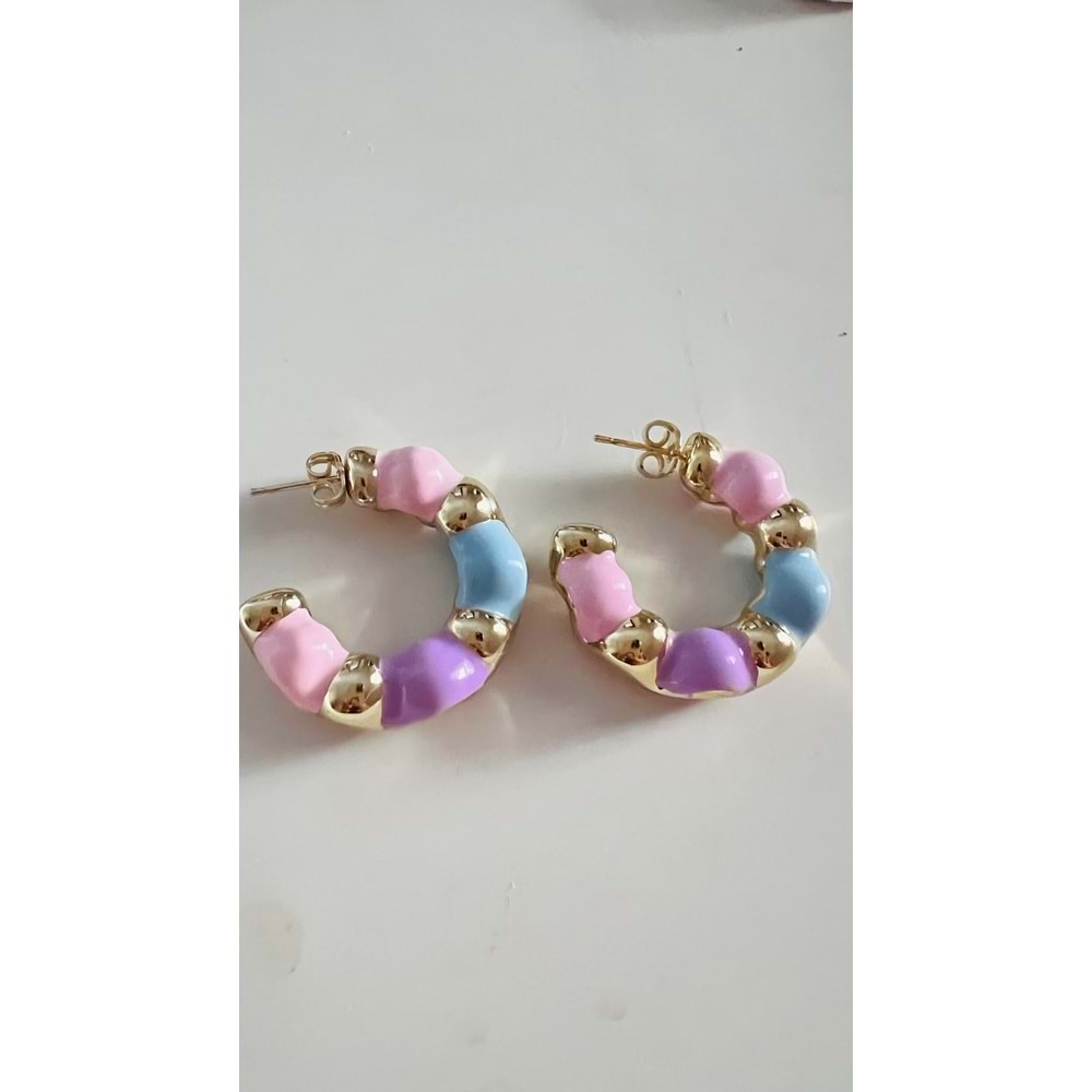 XUPING GOLD RENK, RENKLİ MİNELİ DALGALI HALKA KÜPE ACR9769