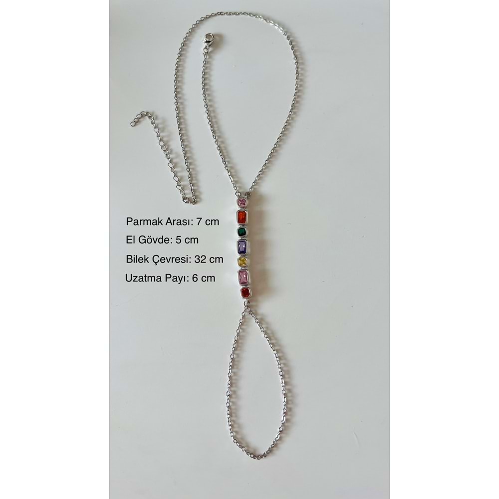 RENKLİ TAŞLI GÜMÜŞ RENK ZİNCİRLİ ŞAHMERAN ACR9782
