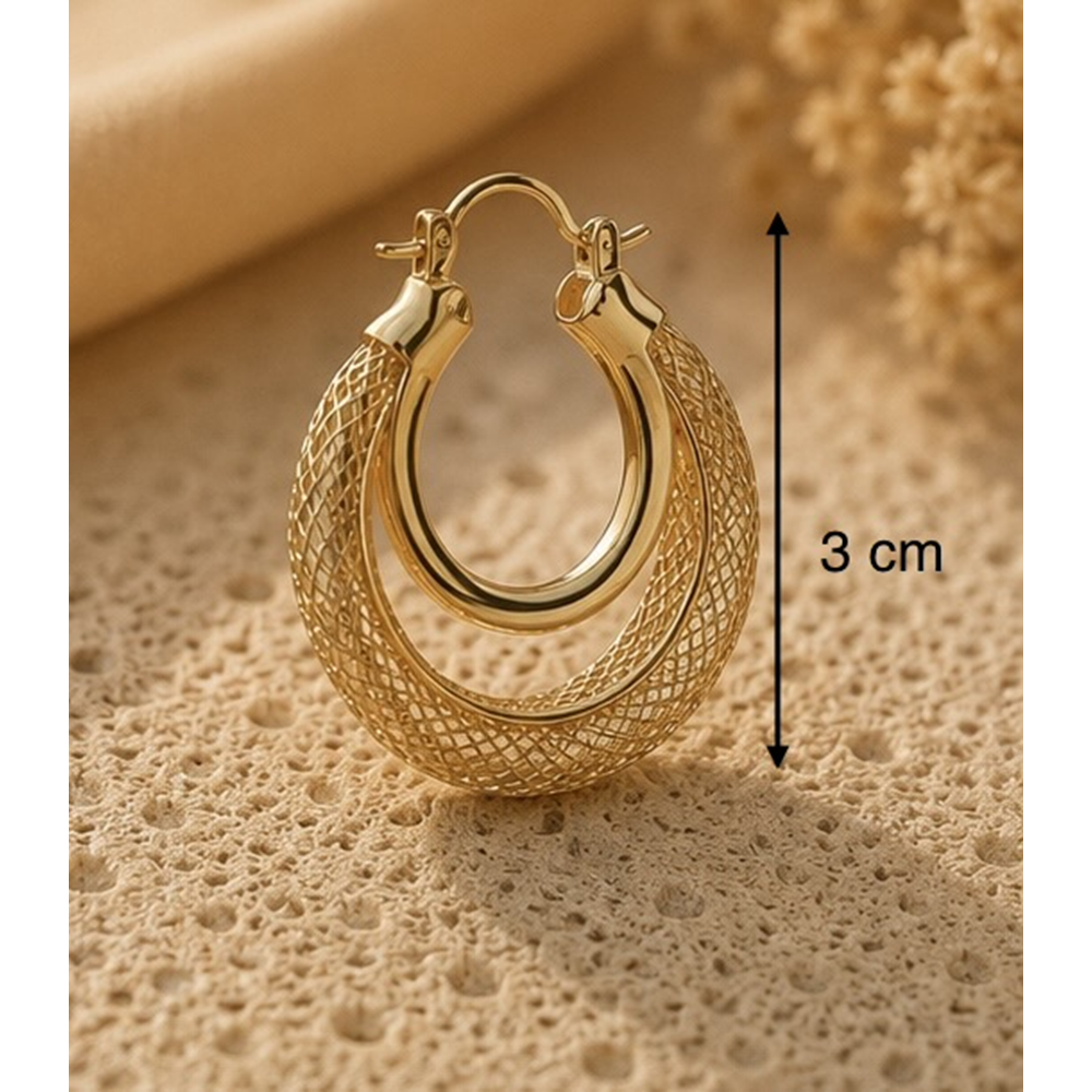 İÇ İÇE GEÇMELİ, GOLD RENK, İKİLİ HALKA GÖRÜNÜMLÜ IŞILTILI KÜPE ACR9803