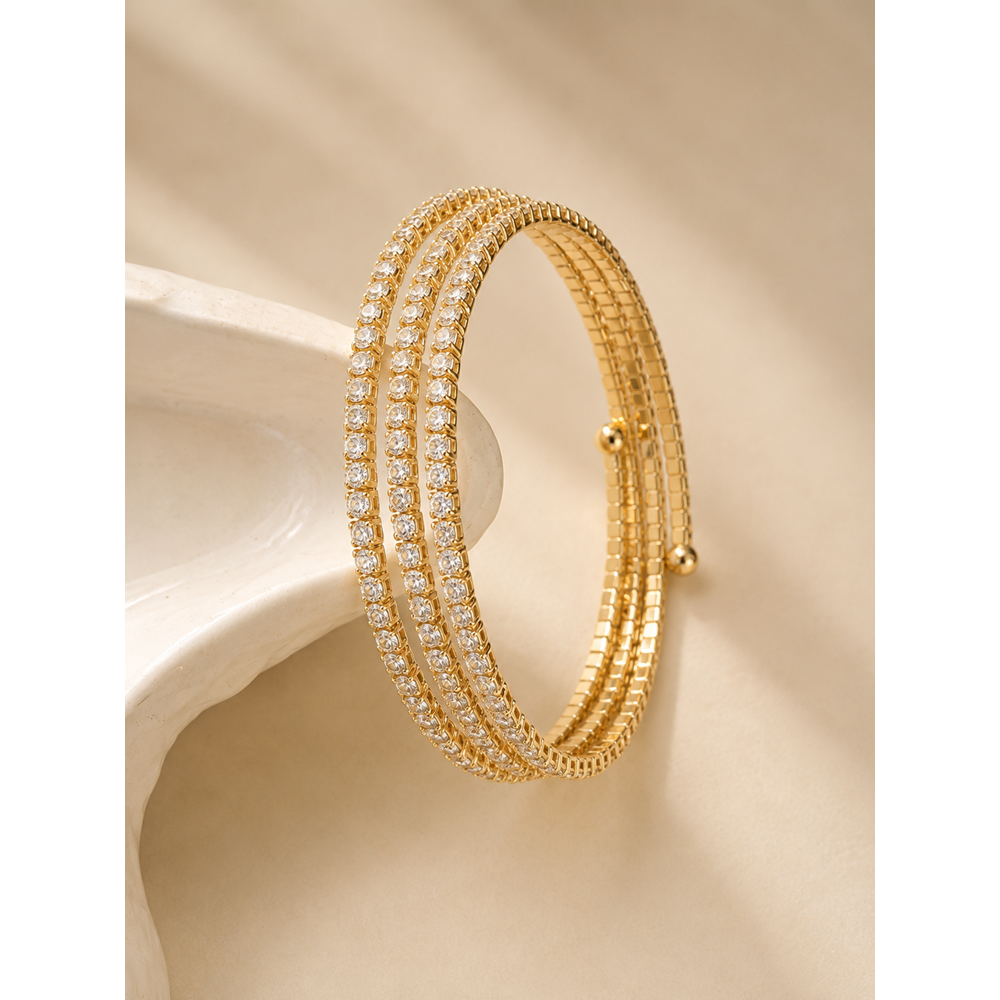 PREMİUM SERİ, GOLD RENK, ZİRKON TAŞLI ÜÇ SIRALI SUYOLU BİLEKLİK ACR9818