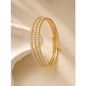 PREMİUM SERİ, GOLD RENK, ZİRKON TAŞLI ÜÇ SIRALI SUYOLU BİLEKLİK ACR9818