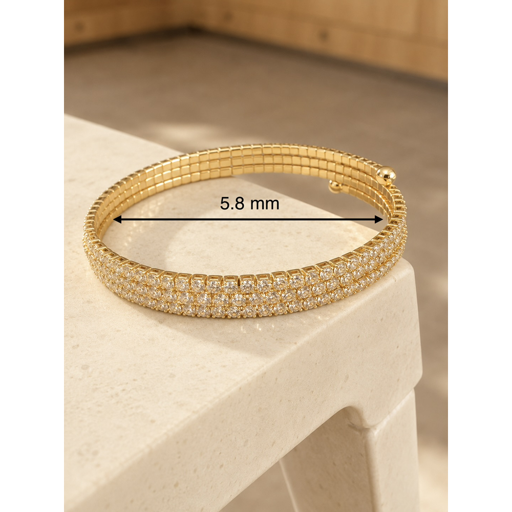 PREMİUM SERİ, GOLD RENK, ZİRKON TAŞLI ÜÇ SIRALI SUYOLU BİLEKLİK ACR9818