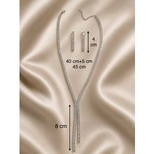 BAGET TAŞLI, GÜMÜŞ RENK Y MODEL, KOLYE VE KÜPE SETİ ACR9834