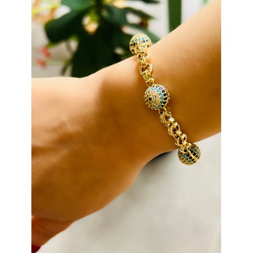 XUPING 14K TAŞLI ÜÇ NAZAR BONCUKLU BİLEKLİK 19+4CM ACR9880