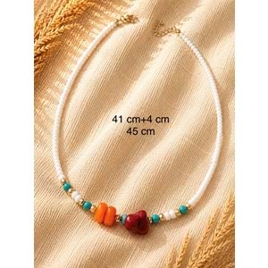 BEYAZ, KARIŞIK RENK BONCUKLU KOLYE 41+4CM ACR9888