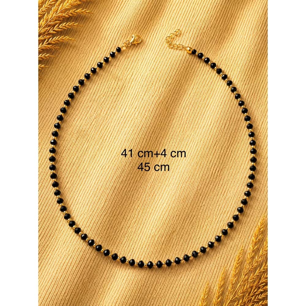 SİYAH BONCUKLU KOLYE 41+4CM ACR9899