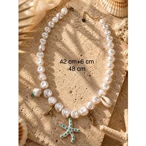 DENİZ YILDIZI CHARMLI, İNCİLİ ÇELİK KOLYE 42+6CM ACR9915