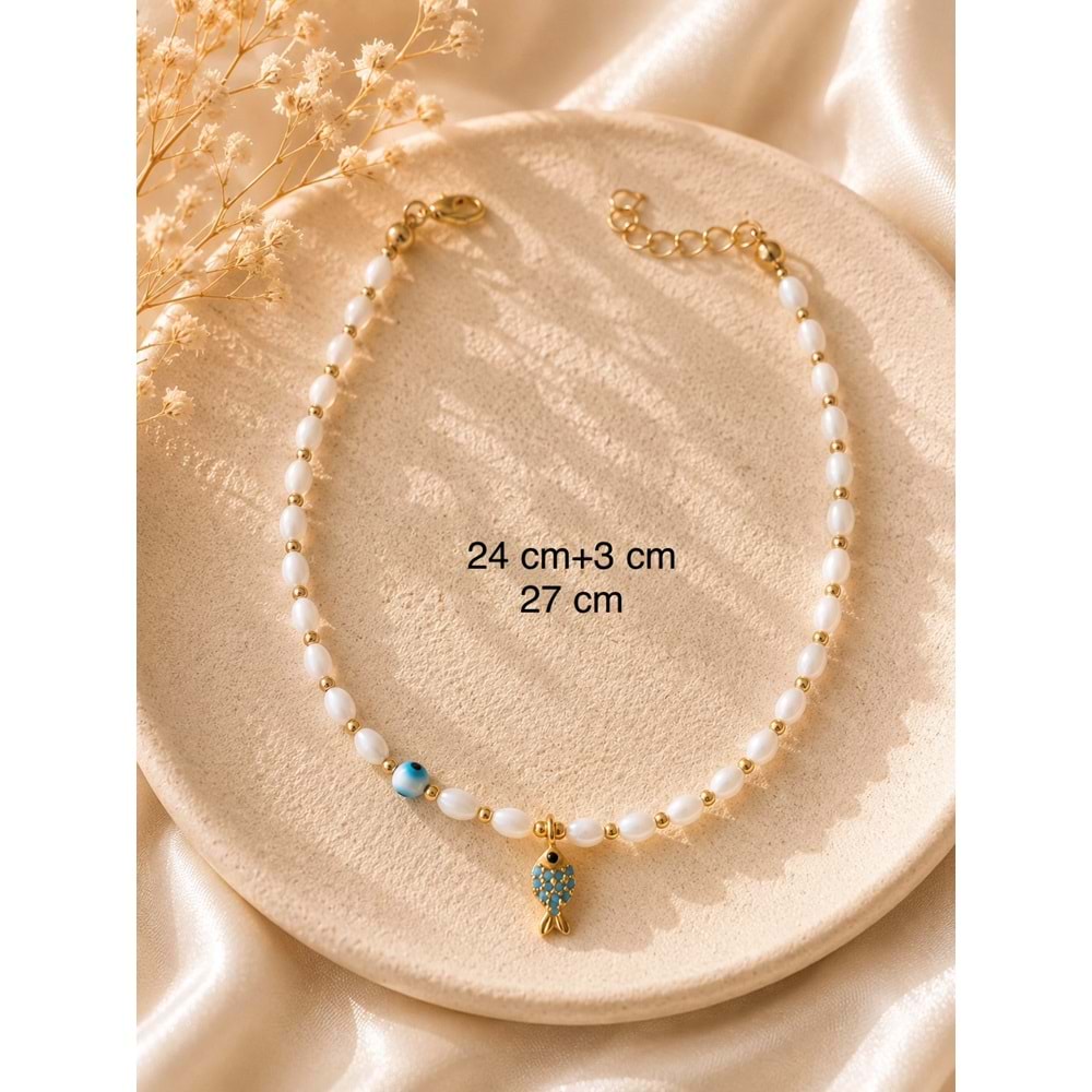 BEYAZ BONCUKLU BALIK FİGÜRLÜ HALHAL 24+3CM ACR9934
