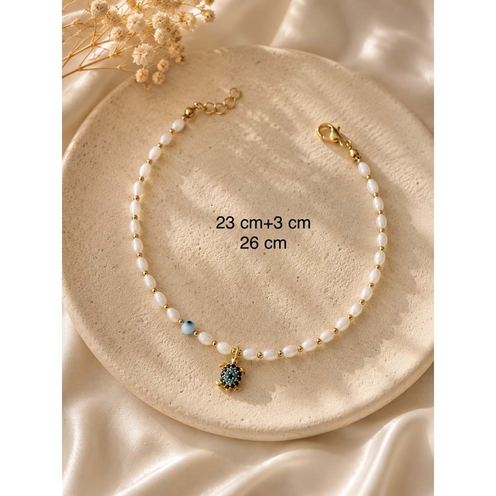 BEYAZ BONCUKLU KAPLUMBAĞA FİGÜRLÜ HALHAL 23+3CM ACR9935